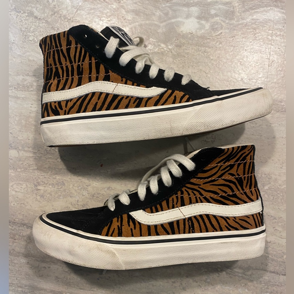 Vans Sk8-Hi Tiger Print High Top Sneakers Men’s 5.5 Women’s 7 Brown Black